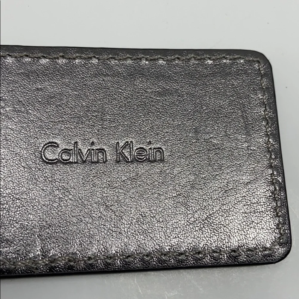 Calvin Klein Pewter Silver Metallic Leather Wristlet Clutch Vintage